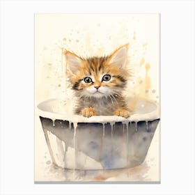 Pixiebob Cat In Bathtub Bathroom 3 Canvas Print