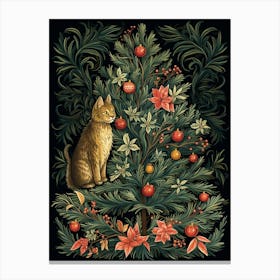 William Morris Style Christmas Cat 7 Canvas Print