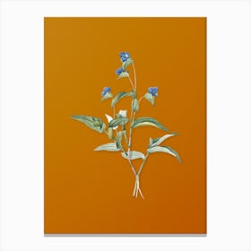 Vintage Blue Spiderwort Botanical on Sunset Orange n.0205 Canvas Print