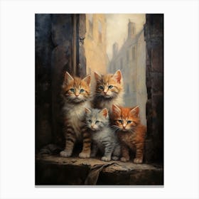 Cute Cats On A Medieval Street Canvas Print