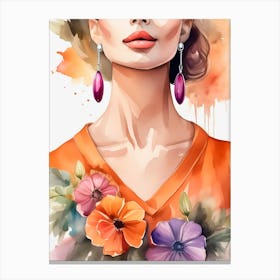 Watercolor Of A Woman With Flowers Canvas Print