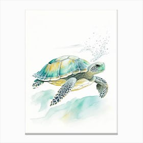 Sea Turtle In Deep Ocean, Sea Turtle Pencil Illustration 2 Canvas Print