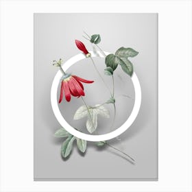 Vintage Red Passion Flower Minimalist Botanical Geometric Circle on Soft Gray n.0258 Canvas Print