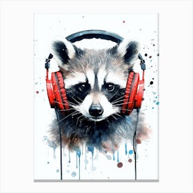 Raccoon With Red Headphones Canvas Print