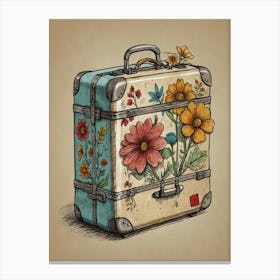 Vintage Suitcase With Flowers Canvas Print