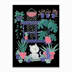 Happy Place - Cute Flowers Cat Gift Canvas Print