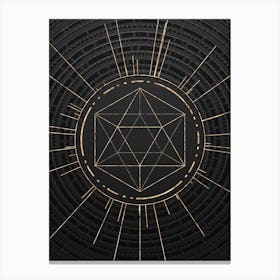 Geometric Glyph Symbol in Gold with Radial Array Lines on Dark Gray n.0059 Canvas Print