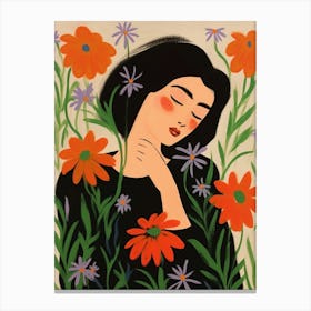 Woman With Autumnal Flowers Love In A Mist Nigella 4 Canvas Print