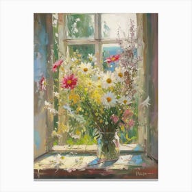 Gerbera Daisy Flowers On A Cottage Window 2 Canvas Print