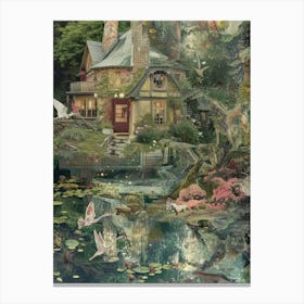 Fairy House Collage Pond Monet Scrapbook 5 Canvas Print