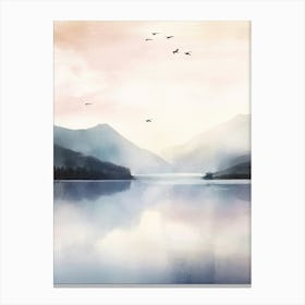 Watercolour Landscape, Blue Nordic Nature Lake 3 Canvas Print