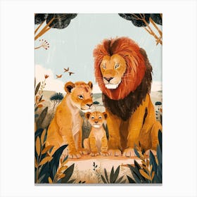 Barbary Lion Family Bonding Illutration 3 Canvas Print