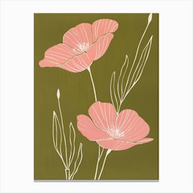 Pink & Green Flax Flower 1 Canvas Print