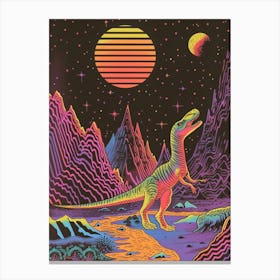 Neon Dinosaur At Night In Jurassic Landscape 1 Canvas Print