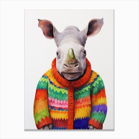 Baby Animal Wearing Sweater Rhinoceros 2 Canvas Print