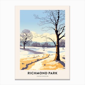 Vintage Winter Travel Poster Richmond Park England 3 Canvas Print