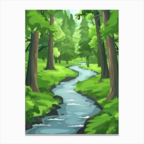 Cartoon River In The Forest Canvas Print