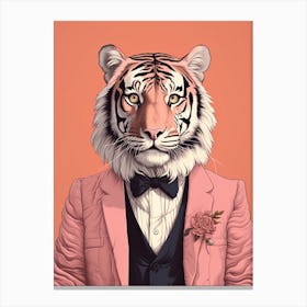 Tiger Illustrations Wearing A Tuxedo With Flowers Canvas Print