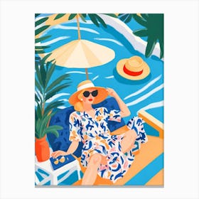 Illustration Of A Woman Relaxing By The Pool Canvas Print