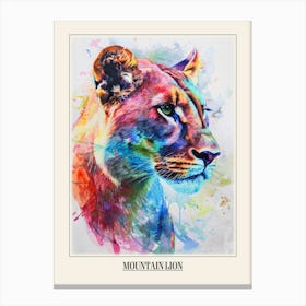 Mountain Lion Colourful Watercolour 3 Poster Canvas Print