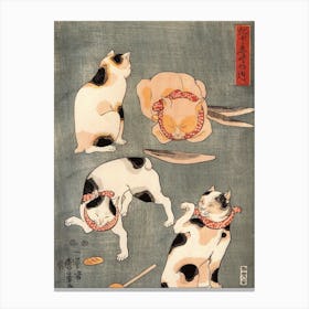 Japanese Ukiyo-E Four Cats Canvas Print