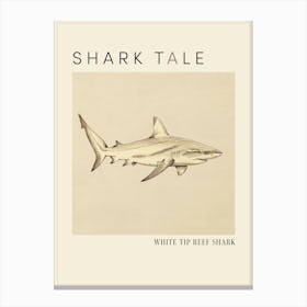 White Tip Reef Shark Vintage Illustration 1 Poster Canvas Print