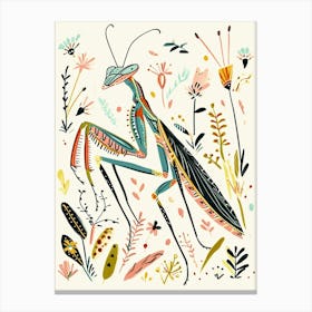 Colourful Insect Illustration Praying Mantis 12 Canvas Print