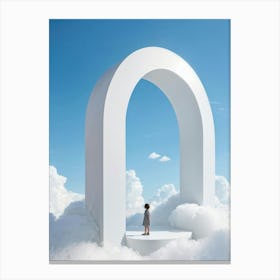 Cumulus Clouds Morph Into An Abstract Cartoon Style Portal Where A Solitary Figure Levitates Their Canvas Print