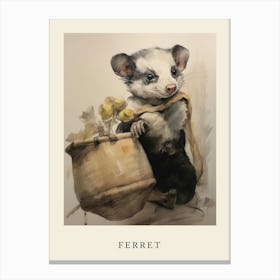 Beatrix Potter Inspired  Animal Watercolour Ferret 3 Canvas Print