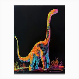 Abstract Neon Line Illustration Brachiosaurus 4 Canvas Print