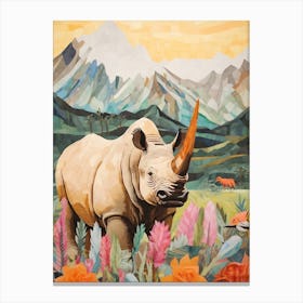 Rhino With Flowers & Plants 15 Canvas Print