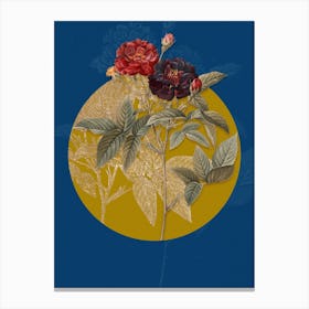 Vintage Botanical Van Eeden Rose on Circle Yellow on Blue Canvas Print