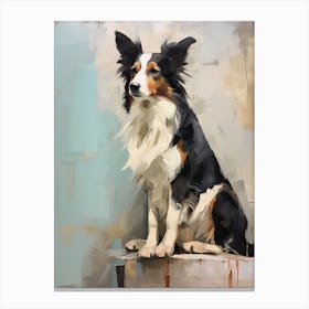 Border Collie Dog, Painting In Light Teal And Brown 3 Canvas Print