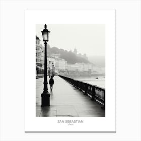 Poster Of San Sebastian, Spain, Black And White Analogue Photography 4 Canvas Print