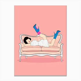 Girl Laying On Couch Canvas Print