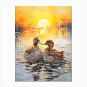 Sunset Ducks Mixed Media Collage 3 Canvas Print