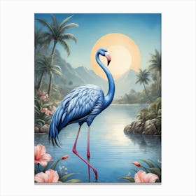 Floral Blue Flamingo Painting (2) Canvas Print