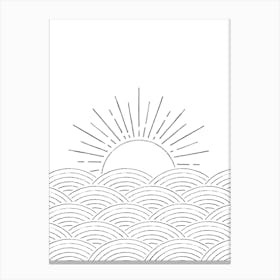 Sun Rising Over Waves, line art mimimalist Canvas Print