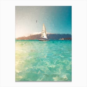 Boat In The Blue Sea Oil Painting Landscape Canvas Print