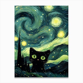 Van Gogh Cat Starry Night Canvas Print