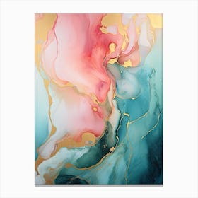 Teal, Pink, Gold Flow Asbtract Painting 2 Canvas Print
