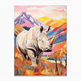 Colourful Rhino With Plants 8 Canvas Print