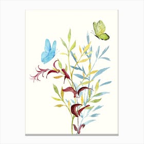 Butterflies with wild leaves bouquet Canvas Print
