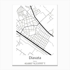 Diavata,Greece Minimalist Map Canvas Print