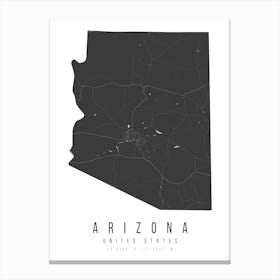 Arizona Mono Black And White Modern Minimal Street Map Canvas Print