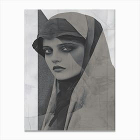 Portrait Of A Middle Eastern Woman with Veil Collage Canvas Print