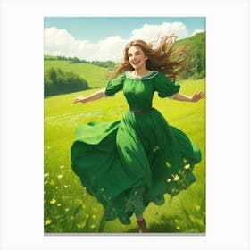 Running Girl In A Green Dress Canvas Print