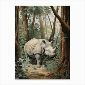 Rhino In The Shadows Of The Trees Realistic Illustration 2 Canvas Print