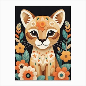 Floral Cute Baby Puma Nursery Illustration (59) Canvas Print