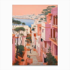 Algarve Portugal 3 Vintage Pink Travel Illustration Canvas Print